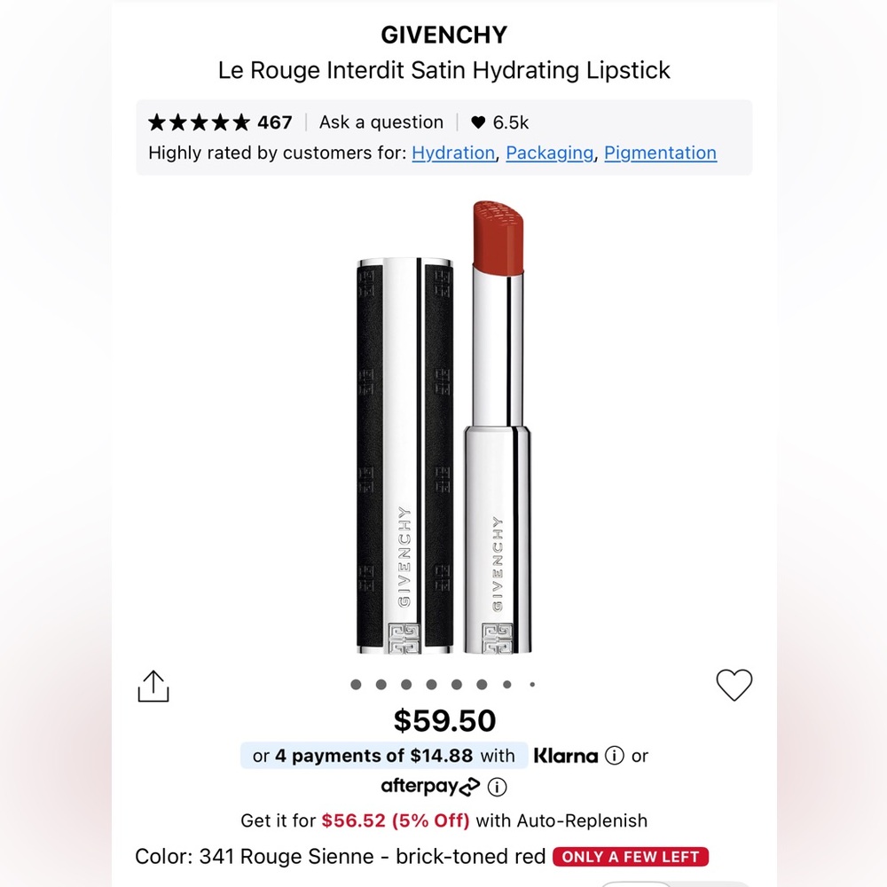 New Givenchy 341 Rouge Sienne Le Rouge Satin Lipstick